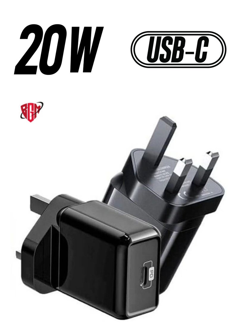 BGM - CH-6692 20W Fast and PD Single Port Wall Charger with iPhone Charging Cable - Black - Image 1