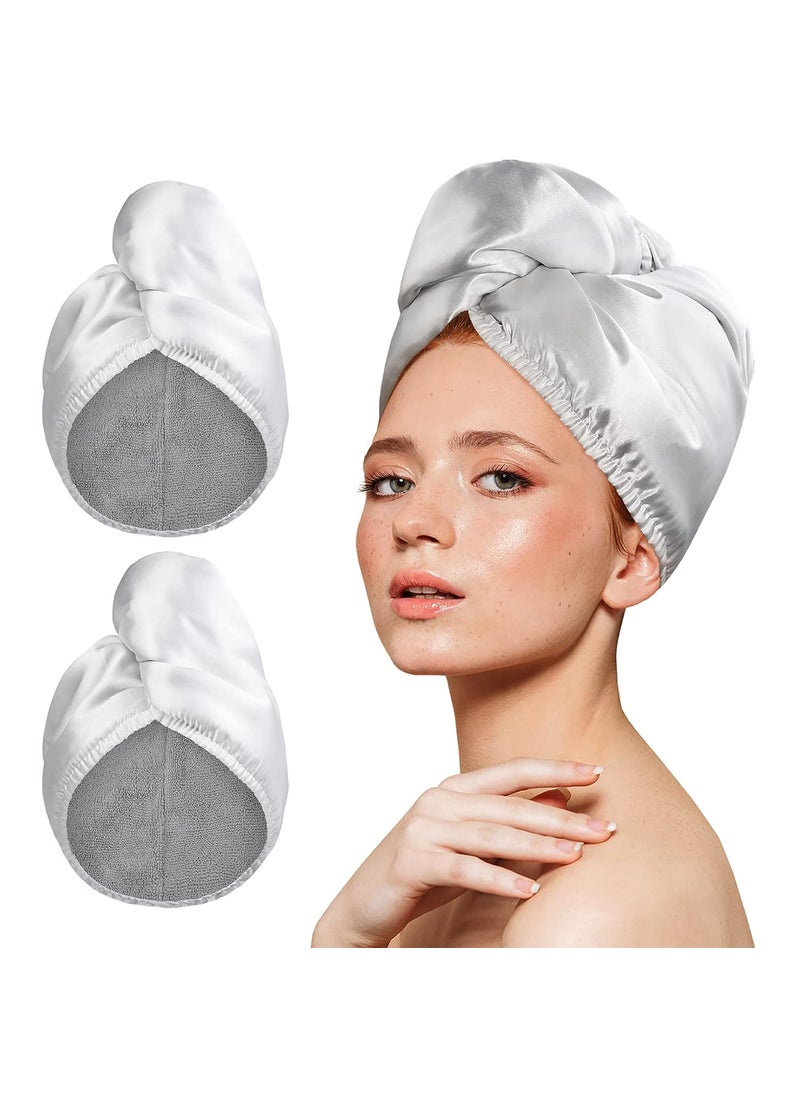 YoulerTex - YoulerTex Microfiber Hair Towel Wrap Turban 2Pack Head Towels for Drying Women Curly Long Wet Plopping Hair Quick Rapid Dry Anti Frizz Absorbent Hair Towel After Shower SilverWhite - Image 1