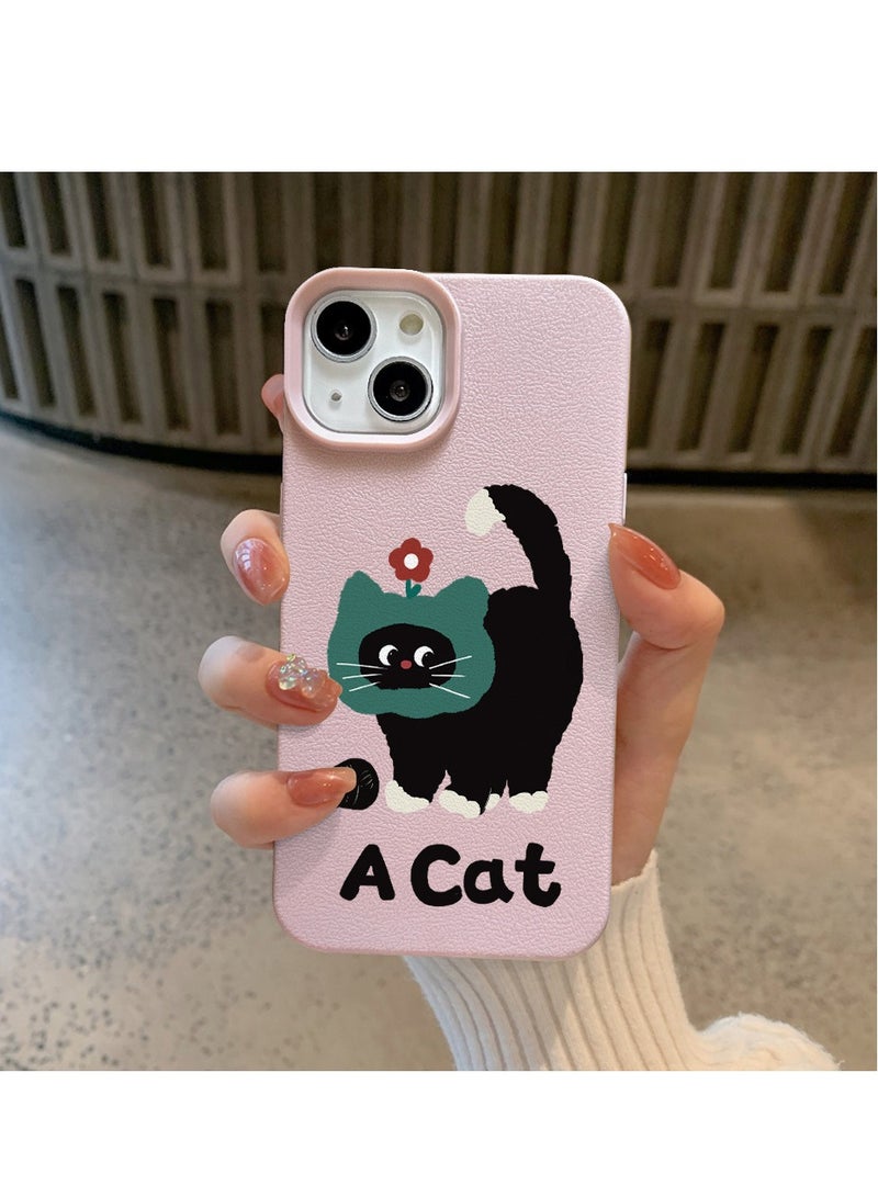 NIBEMINENT Fluffy Cat Protective TPU Case Cover For iPhone 15 Plus, Pink