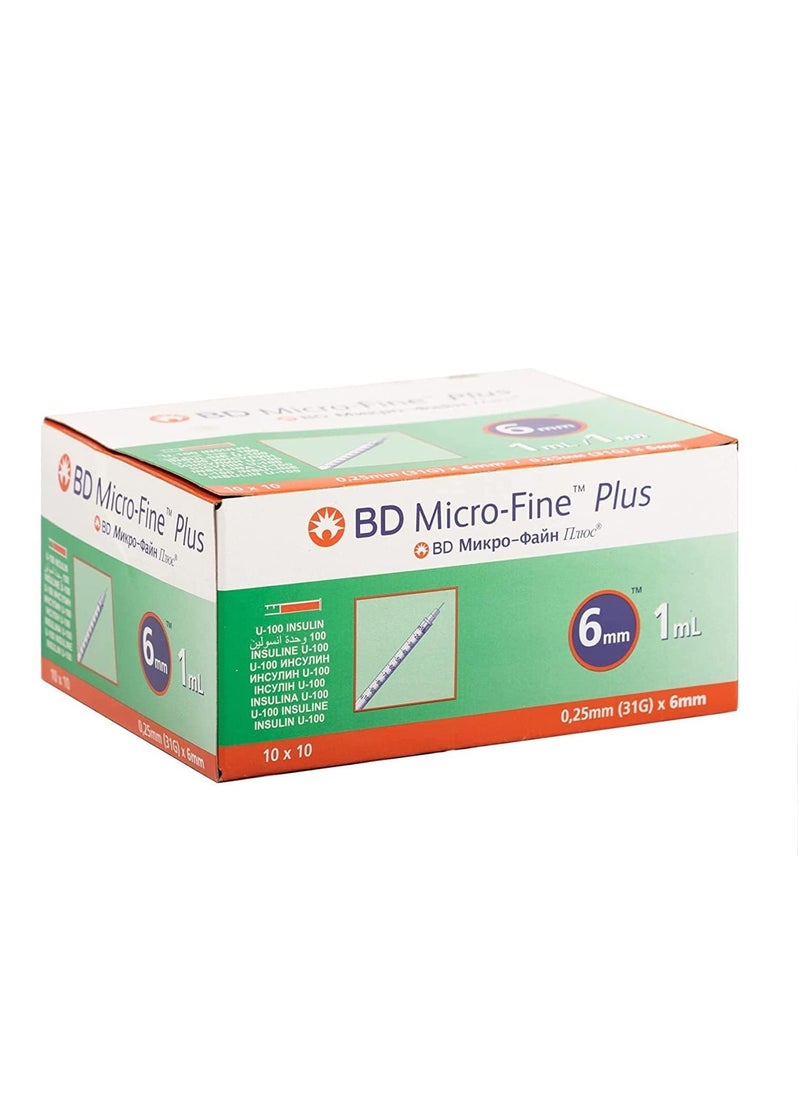 BD Micro Fine + Insulin 1 Ml Syringe 0.25 Mm 31 G X 6 Mm 100's 