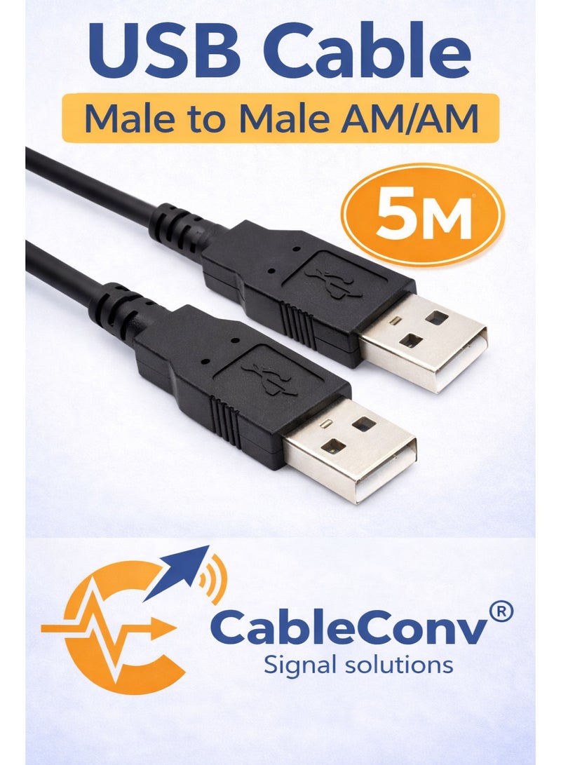 CABLE CONV USB Type-A Male to Male Cable 5M High Speed Data Transfer Standard USB AM to AM Cable CableConv - Image 1