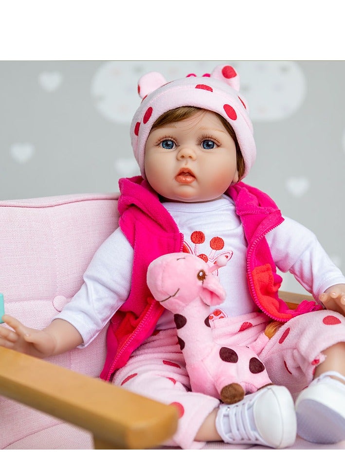 50 Cm Reborn Baby Doll Cloth Body with Cute Giraffe Stuffed Toy - Image 4