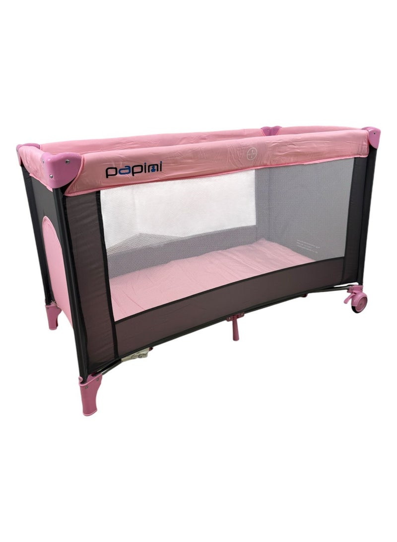 Papimo Portable Baby Bed 120*60*75cm, Multifunctional Foldable Travel Bed, Adjustable Travel Baby Bed for Infants - Beige - Image 2