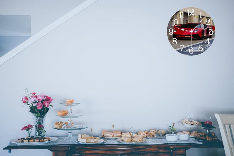 KARTIK Car & Bike Printed Designer Round/Square Wooden Wall Clock for car and Bike Lovers Without Glass(Open Surface),Size 11X11 Inches (lamborghinicar_Red75) - Image 2