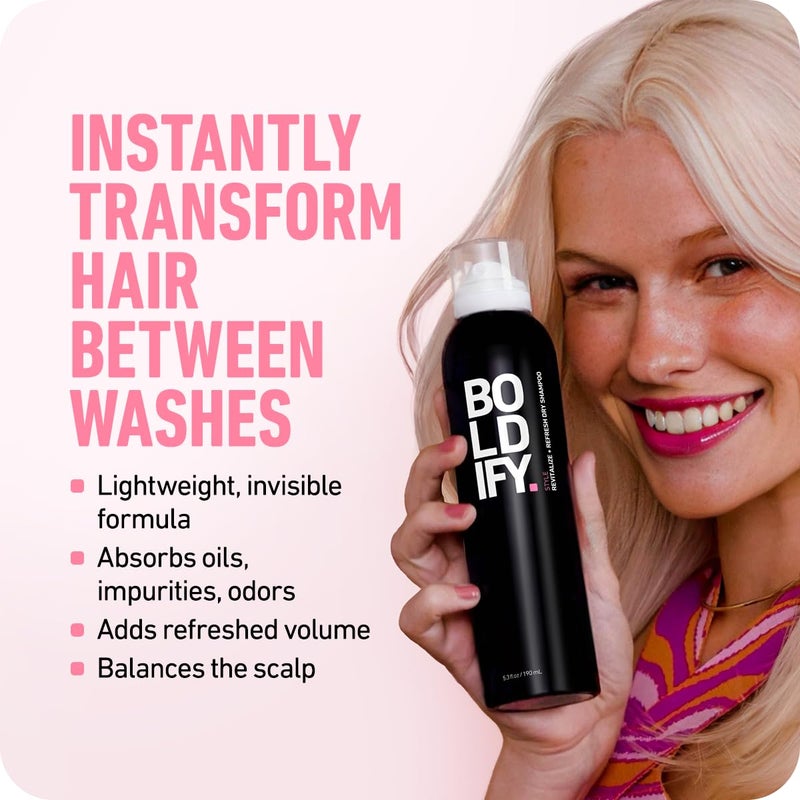 Boldify Dry Shampoo Spray - Revitalize and Refresh - Instantly Cleans, Volumizes and Balances Scalp, with Scalposine and Rice Starch - Invisible, Lightweight Formula for All Hair Types - Image 2
