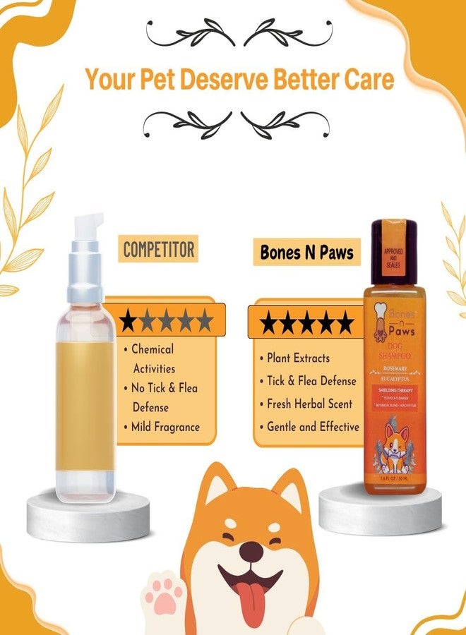 Bones N paws Bones & Paws Anti-Tick & Flea Conditioning Dog Shampoo | Botanical Blend with Rosemary, Eucalyptus, Cedarwood & Aloe Vera | Kills Ticks, Fleas, Bugs | Conditioning Shampoo for Dogs | 50ml - Image 5