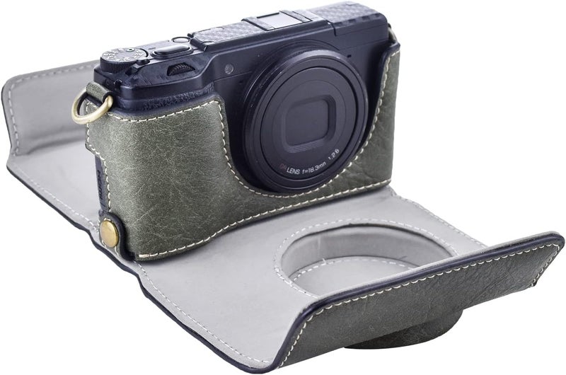 Rieibi Ricoh GR II Case  Vintage PU Leather Camera Case for Ricoh GR II GRII GR2 DSLR Camera  Protective Case with Strap Green Beauty Case - Image 3