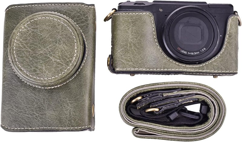 Rieibi Ricoh GR II Case  Vintage PU Leather Camera Case for Ricoh GR II GRII GR2 DSLR Camera  Protective Case with Strap Green Beauty Case - Image 5
