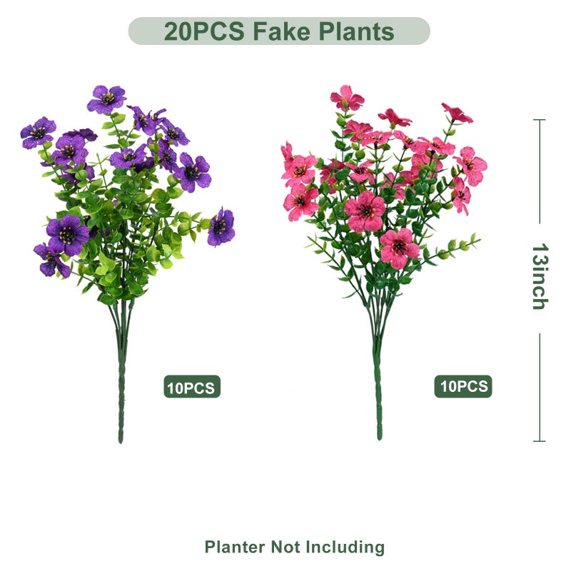 trytuny Artificial Flowers for Outdoor, UV Resistant Fake Silk Flowers, Realistic Faux Plants for Outside Indoor Porch Patio Window Box Planter Home Decor (20, Purple Rosy) - Image 3
