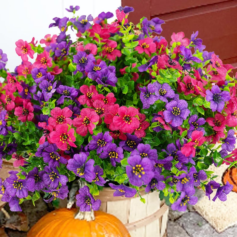 trytuny Artificial Flowers for Outdoor, UV Resistant Fake Silk Flowers, Realistic Faux Plants for Outside Indoor Porch Patio Window Box Planter Home Decor (20, Purple Rosy) - Image 1