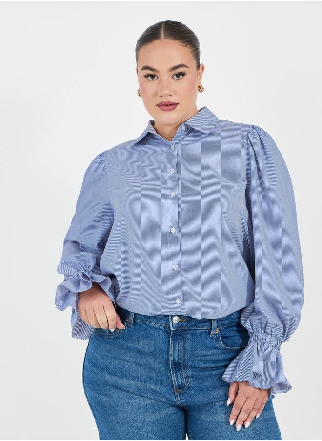 Styli - Plus Size Striped Shirt with Flared Elasticated Balloon Sleeves - Image 1