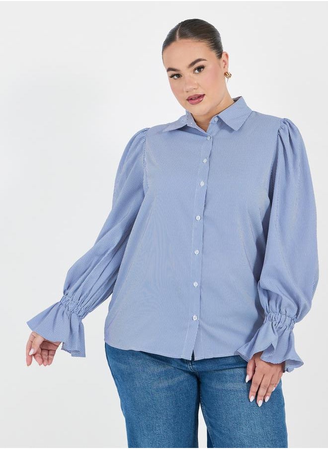Styli - Plus Size Striped Shirt with Flared Elasticated Balloon Sleeves - Image 1