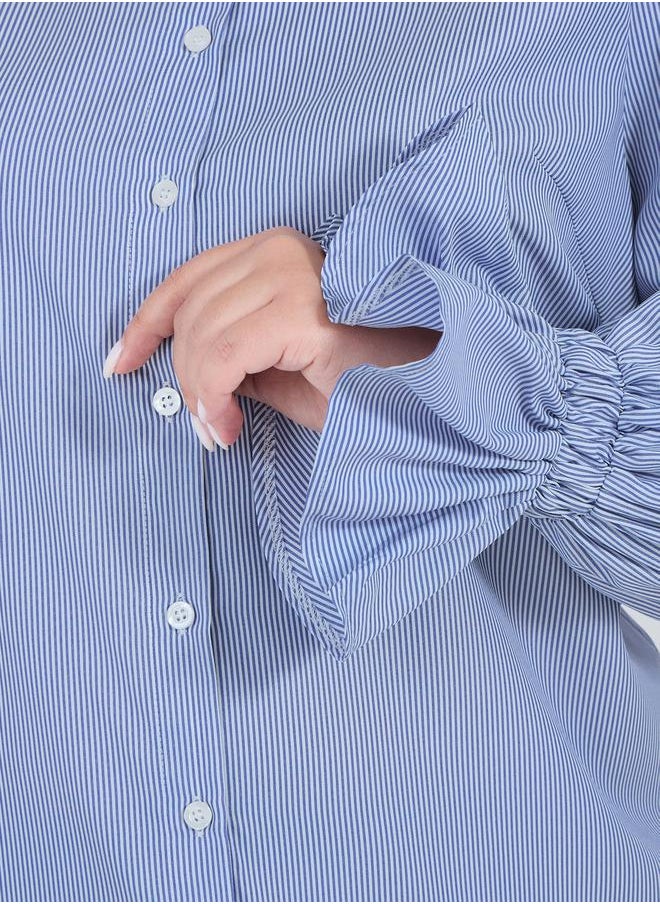 Styli - Plus Size Striped Shirt with Flared Elasticated Balloon Sleeves - Image 1