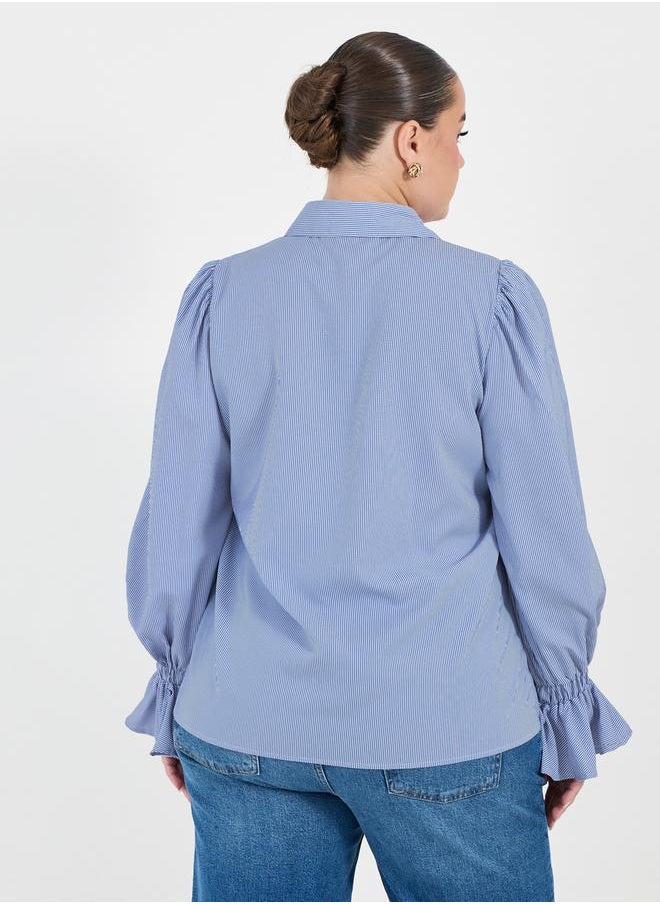 Styli - Plus Size Striped Shirt with Flared Elasticated Balloon Sleeves - Image 1
