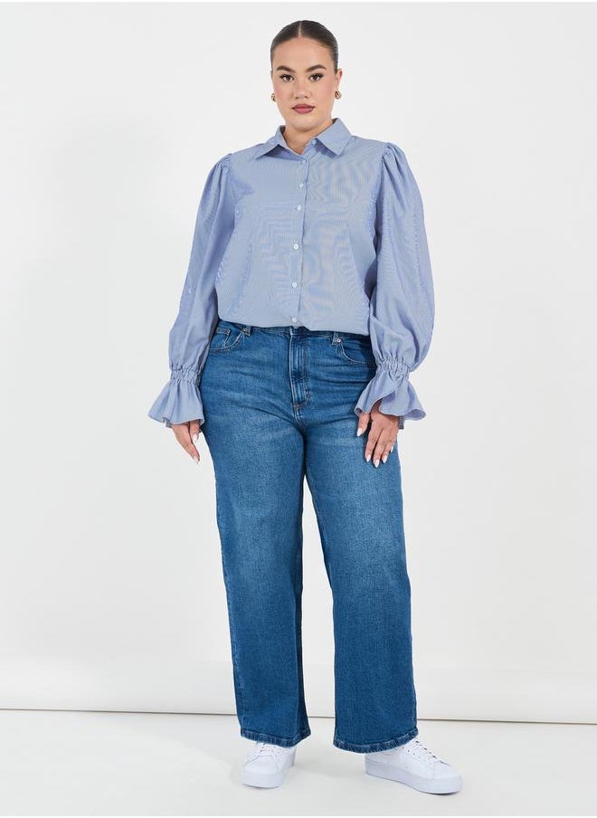 Styli - Plus Size Striped Shirt with Flared Elasticated Balloon Sleeves - Image 1