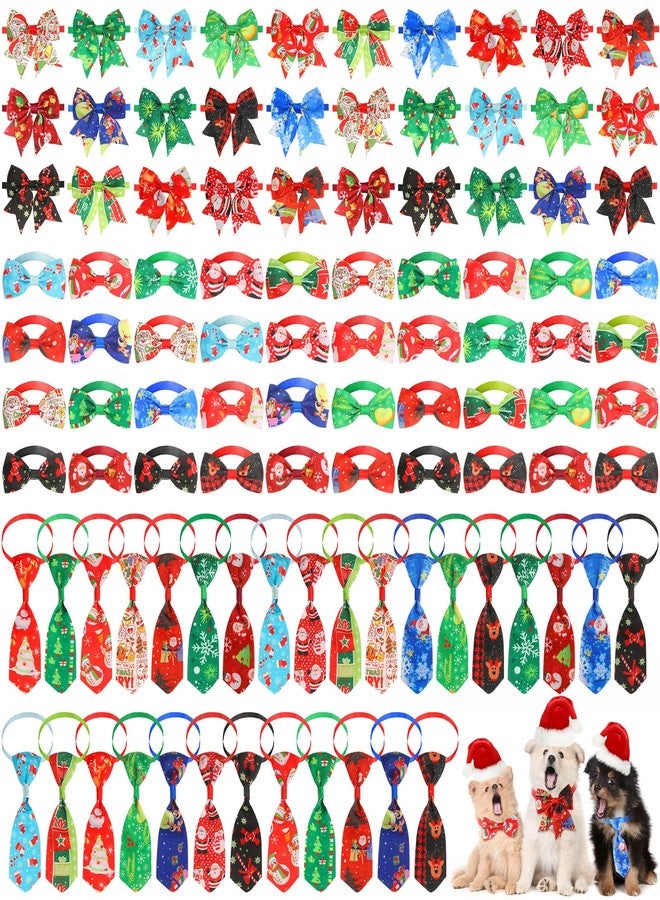 Reginary 100 Pieces Christmas Dog Bow Tie Collar Set Include 50 Dog Neckties and 50 Dog Bows Adjustable Christmas Dog Bows for Small Medium Dogs Grooming Accessories - Image 1