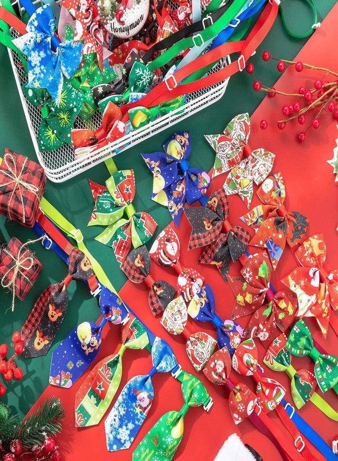 Reginary 100 Pieces Christmas Dog Bow Tie Collar Set Include 50 Dog Neckties and 50 Dog Bows Adjustable Christmas Dog Bows for Small Medium Dogs Grooming Accessories - Image 4