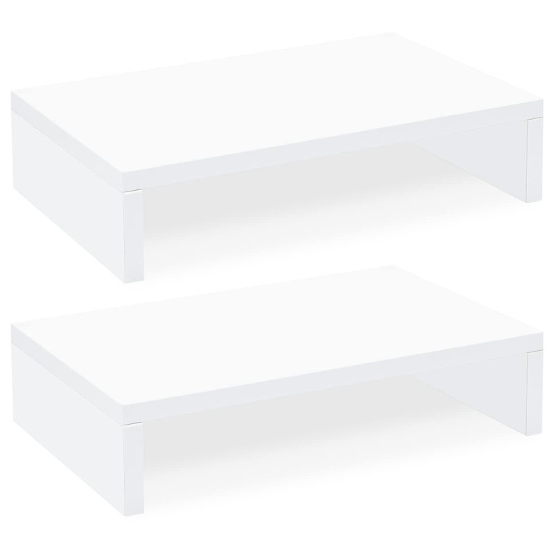 TEAMIX White Monitor Stand Riser - 2 Pack, Wood 2 Tier Adjustable Dual Monitor Riser for Laptop/PC Computer Stand for Desk - Image 1
