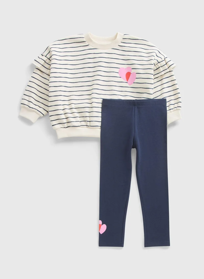 Matalan Girls Cream Stripe Heart Sweatshirt & Legging Set