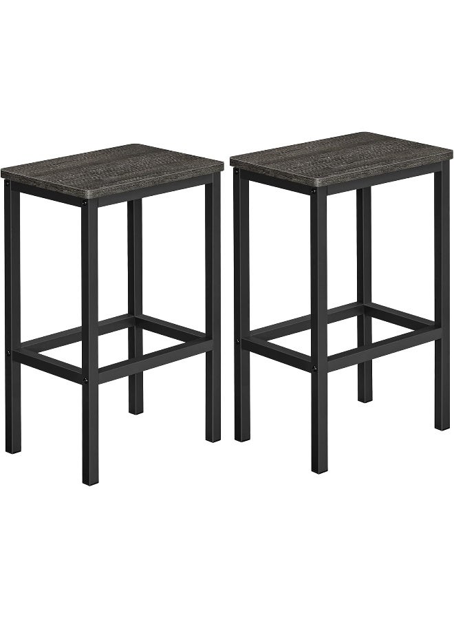 فاساجيل كراسي بار، مجموعة من كرسيين بار، كراسي بار للإفطار في المطبخ مع مسند للقدمين، تصميم صناعي لغرفة المعيشة، غرفة الحفلات، فولاذ رمادي فحمي وأسود 40×30×65 سم - Image 1