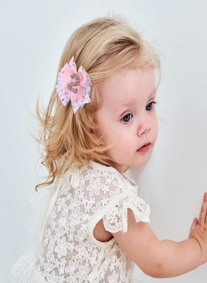 Jissoo Sprinkle Hair Bow for Baby Girls - Confetti 2nd Birthday Pink Bow Party Decorations, Ice Cream for 2 Years Old - Image 5