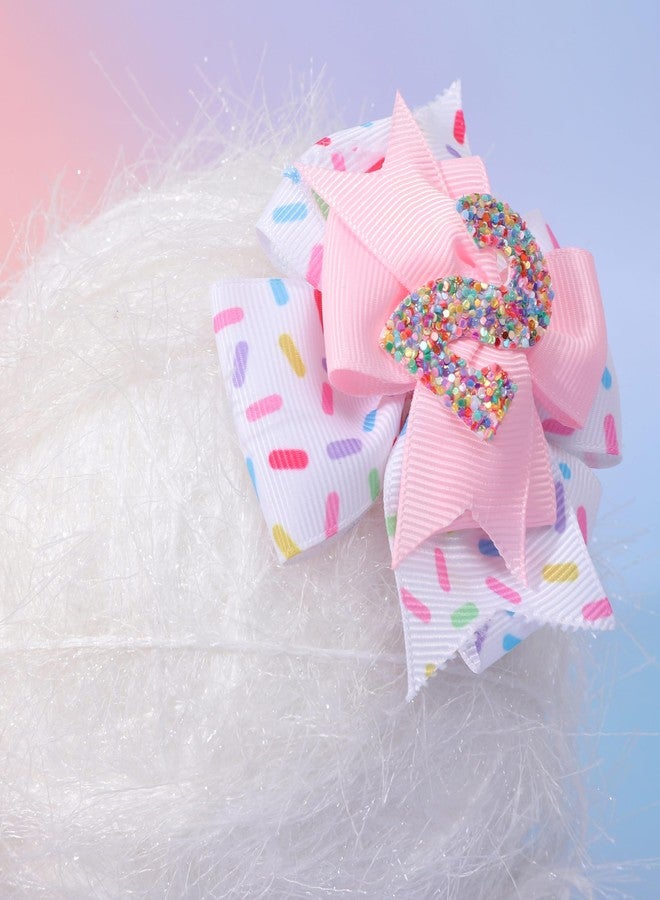 Jissoo Sprinkle Hair Bow for Baby Girls - Confetti 2nd Birthday Pink Bow Party Decorations, Ice Cream for 2 Years Old - Image 1