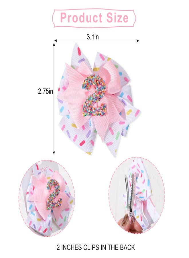 Jissoo Sprinkle Hair Bow for Baby Girls - Confetti 2nd Birthday Pink Bow Party Decorations, Ice Cream for 2 Years Old - Image 2