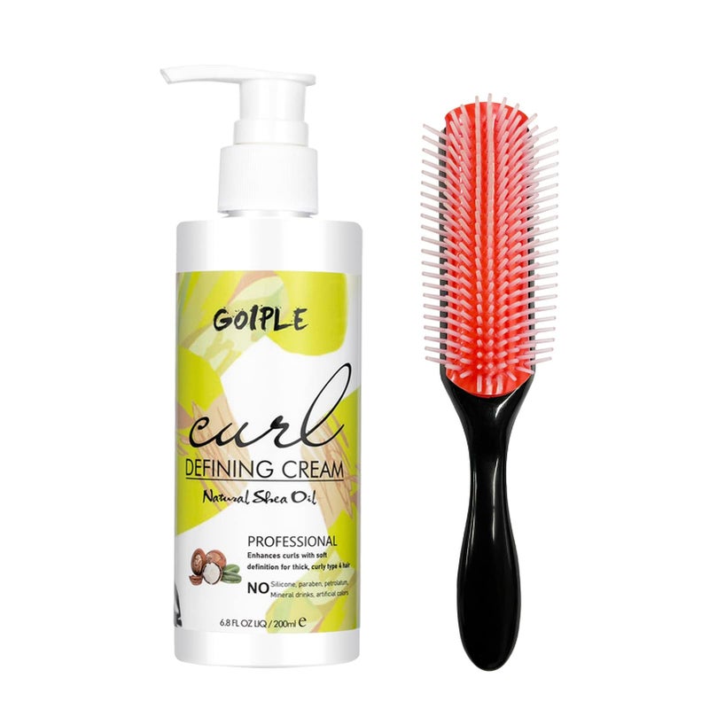 Goiple Curl Defining Cream - Curling Perfection for Wavy Hair, Anti-Frizz Hair Smoothing Cream to Define All Natural Curl Types and Textures with 9 Row Brush - Image 1