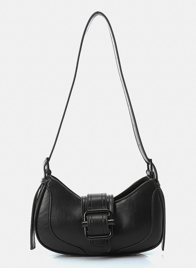 DejaVu Mini Satchel Leather Plain Black Shoulder Bag - Image 1