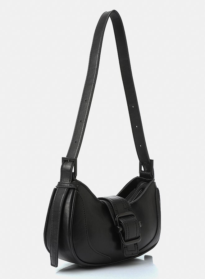 DejaVu Mini Satchel Leather Plain Black Shoulder Bag - Image 2