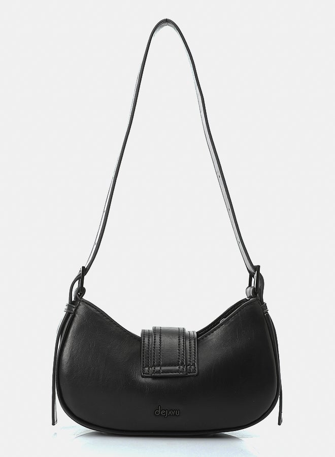DejaVu Mini Satchel Leather Plain Black Shoulder Bag - Image 3