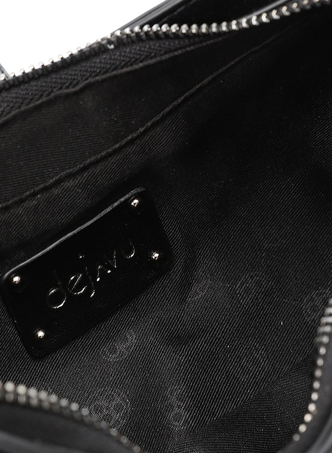 DejaVu Mini Satchel Leather Plain Black Shoulder Bag - Image 4