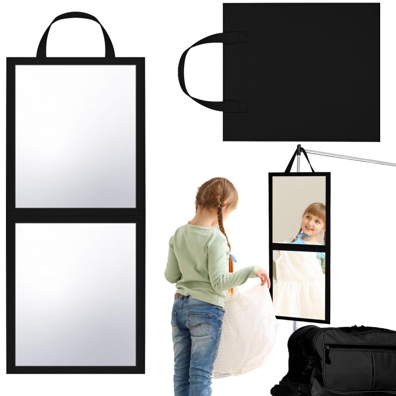 GlikCeil Foldable Portable Full Length Mirror for Dorm Dance Backstage Camping Travel Hanging Folding Makeup Body Mirror for Dancers Artists Home Aestheticians Spa(Black,25.6" X 12") - Image 1