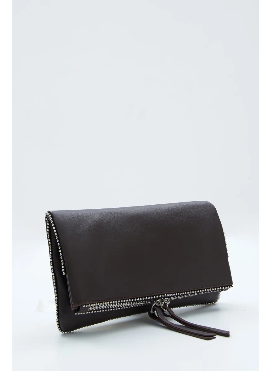 Wecre8 Dark Brown Chain Trim Convertible Clutch by WECRE8