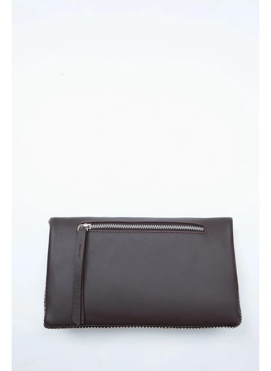 Wecre8 Dark Brown Chain Trim Convertible Clutch by WECRE8