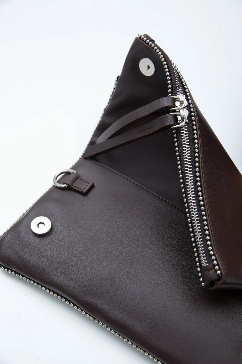 Wecre8 Dark Brown Chain Trim Convertible Clutch by WECRE8