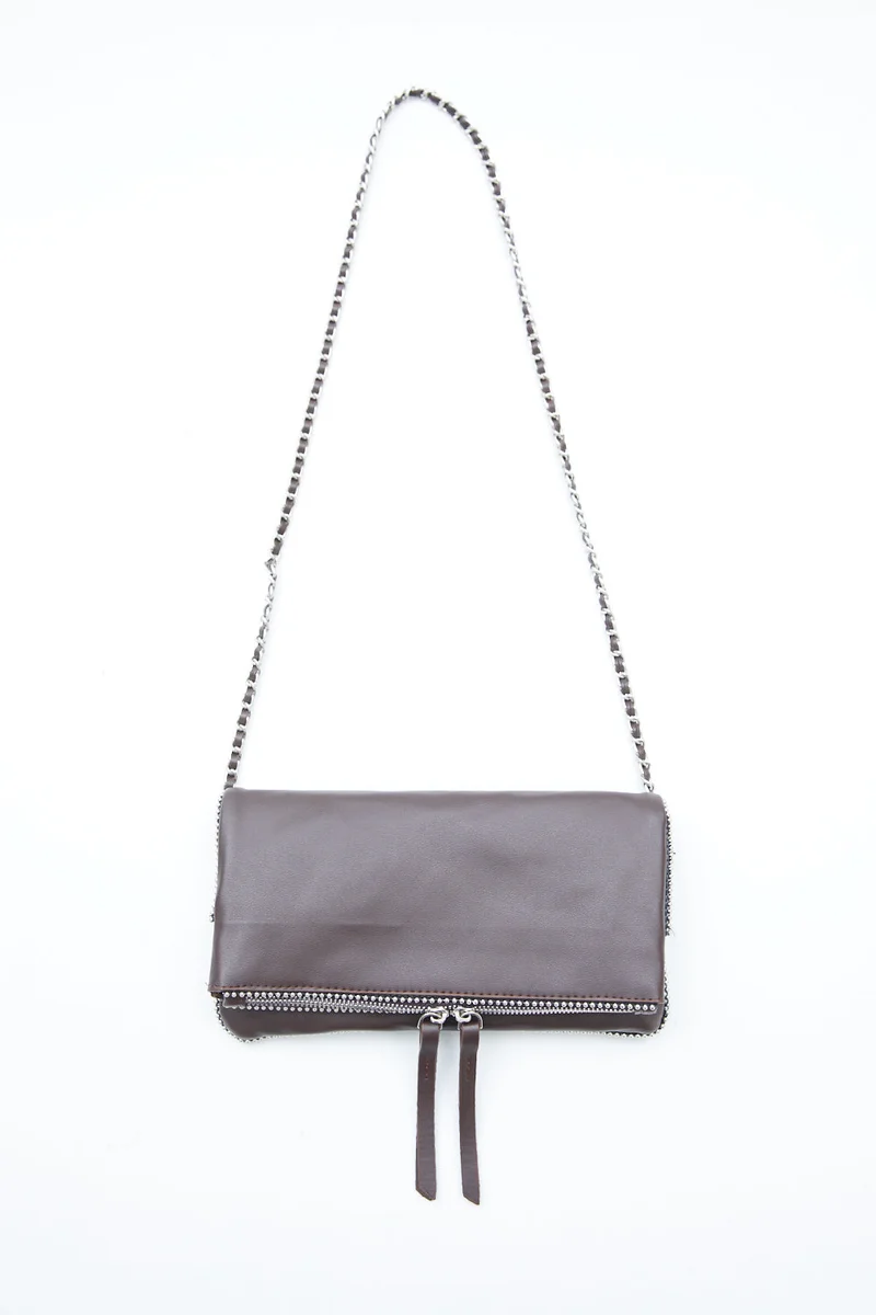Wecre8 Dark Brown Chain Trim Convertible Clutch by WECRE8