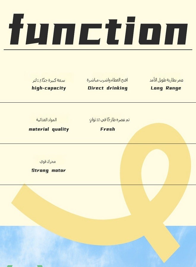 خلاط سموثي شخصي محمول، كوب عصارة مطبخ مع خلاط عصير ميلك شيك فاكهة واحد قابل لإعادة الشحن عبر USB، خلاط عصير شخصي للسفر والتخييم، 1500 مل  - Image 5