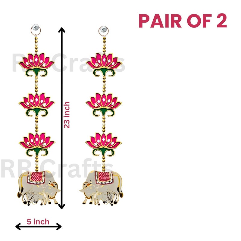 RR Crafts RR Crafts Door Entrance Hanging Mandir Door Decorations Items Pink Lotus with Cowcalf Hanging Ganpati Decor Diwali DecorationDoor Hanging 2 Pieces 24 Inch Export Quality  - Image 3