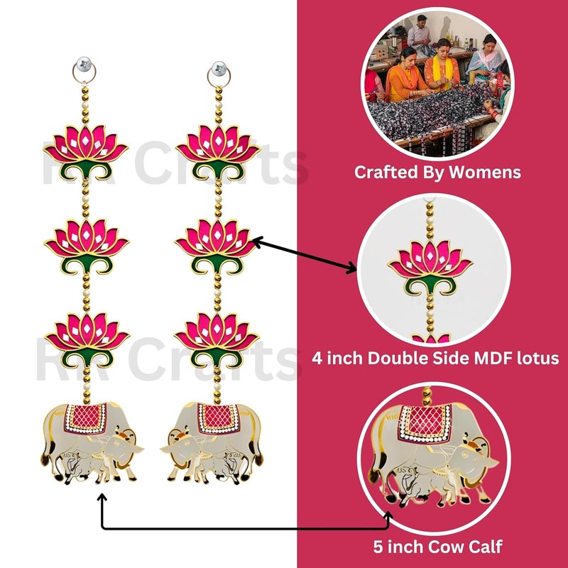 RR Crafts RR Crafts Door Entrance Hanging Mandir Door Decorations Items Pink Lotus with Cowcalf Hanging Ganpati Decor Diwali DecorationDoor Hanging 2 Pieces 24 Inch Export Quality  - Image 2