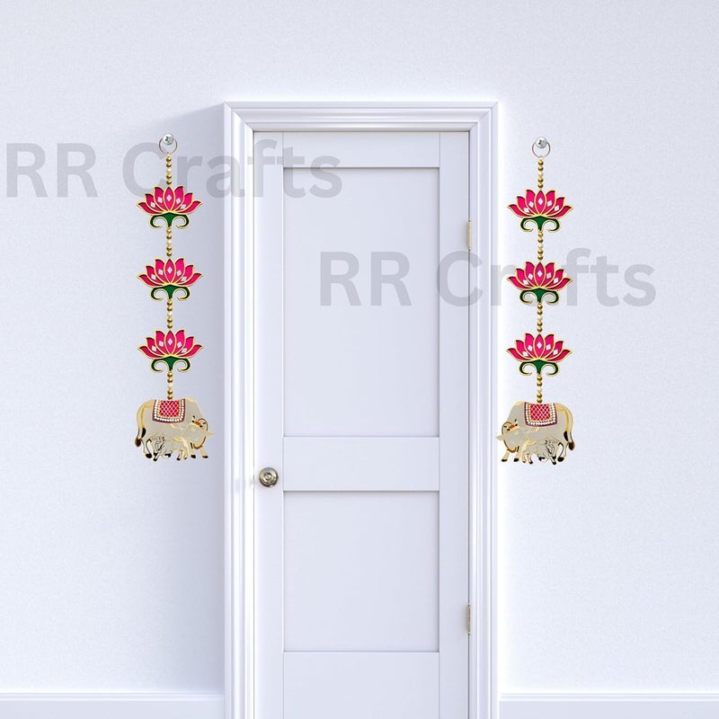 RR Crafts RR Crafts Door Entrance Hanging Mandir Door Decorations Items Pink Lotus with Cowcalf Hanging Ganpati Decor Diwali DecorationDoor Hanging 2 Pieces 24 Inch Export Quality  - Image 4