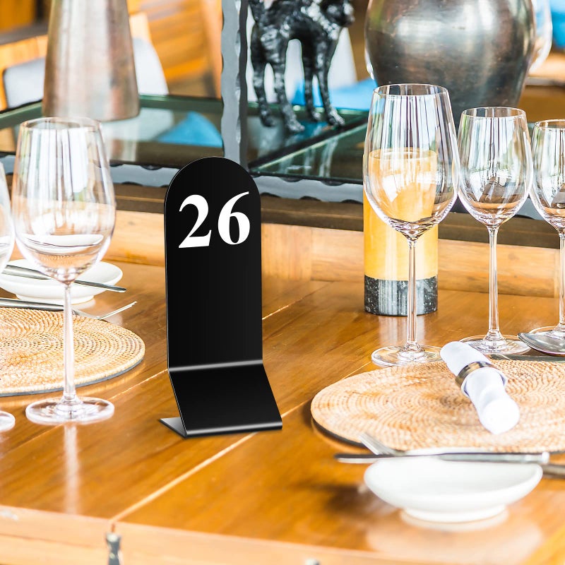 Remerry 50 Pcs Table Numbers 1-50 Acrylic Double Sided Number Cards Acrylic Tent Table Holders Tent Cards Wedding for Restaurant, 2.36 x 6.3 Inch (Black) - Image 2