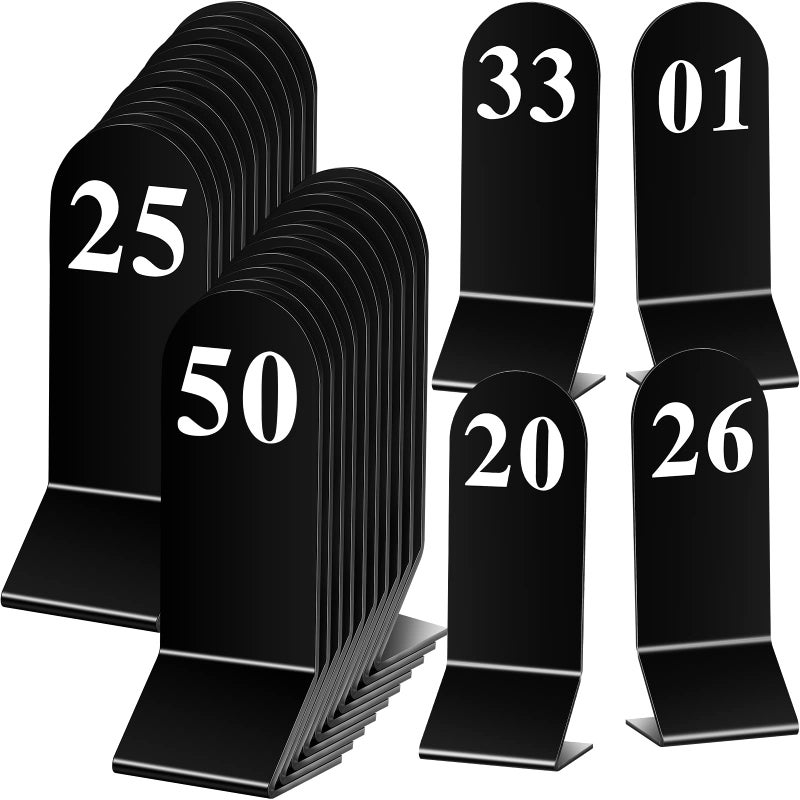 Remerry 50 Pcs Table Numbers 1-50 Acrylic Double Sided Number Cards Acrylic Tent Table Holders Tent Cards Wedding for Restaurant, 2.36 x 6.3 Inch (Black) - Image 1