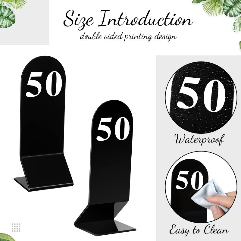 Remerry 50 Pcs Table Numbers 1-50 Acrylic Double Sided Number Cards Acrylic Tent Table Holders Tent Cards Wedding for Restaurant, 2.36 x 6.3 Inch (Black) - Image 3
