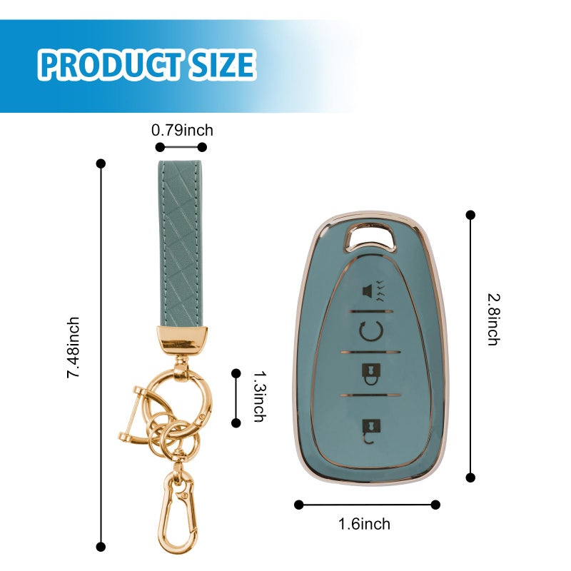 Rislobx Key Fob Cover Fit for Chevy Key, Car Key Case Protector for Volt Bolt Spark Equinox Traverse Trax (4 Buttons Blue) - Image 3