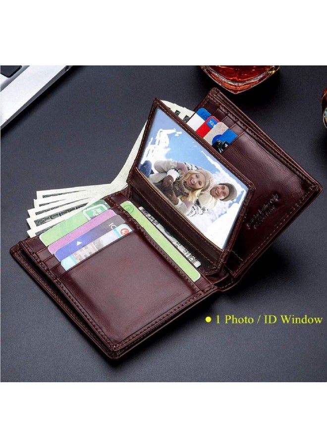 CONTACTS Contacts Men's Genuine Leather Wallet | RFID Blocking Wallet for Men| 14 Card Slots, 1 ID Window | Large Capacity Can Hold 50 Currency Notes (Brown)  - Image 2