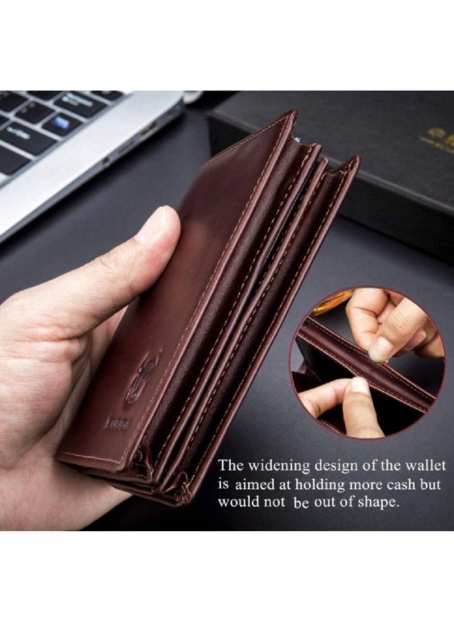 CONTACTS Contacts Men's Genuine Leather Wallet | RFID Blocking Wallet for Men| 14 Card Slots, 1 ID Window | Large Capacity Can Hold 50 Currency Notes (Brown)  - Image 4