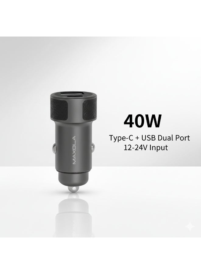 MAXOLA Fast Car Charger 40W  Type-C + USB Dual Port Super Fast Charging Adapter, 12-24V Input, Universal for All Smartphones - Image 1