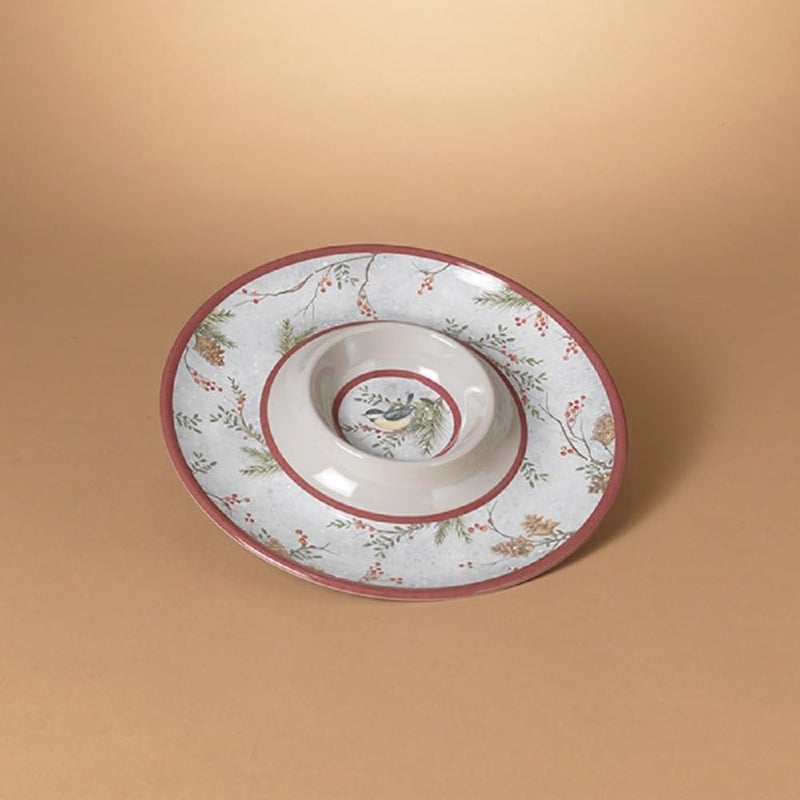 Gerson Melamine Holiday Chickadee Design Chip  Dip Plate 1496 inch Diameter
