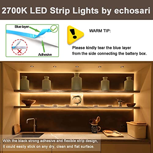 echosari Battery Powered Led Strip Lights with Remote Warm White, 8 Modes, Dimmable, Timer, Self-Adhesive, Cuttable, Waterproof, 9.8FT 90Led Strip Lights for TV Kitchen Cupboard Bedroom Decor - Image 5